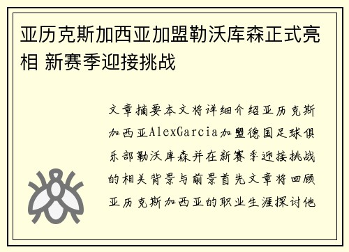 亚历克斯加西亚加盟勒沃库森正式亮相 新赛季迎接挑战